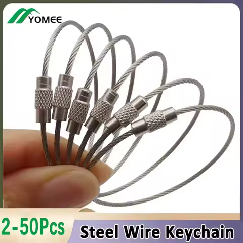 Stainless Steel Wire Keychain Cable Key Rings Loop Wire Cable Braided Steel Chain Luggage Tag Ring T