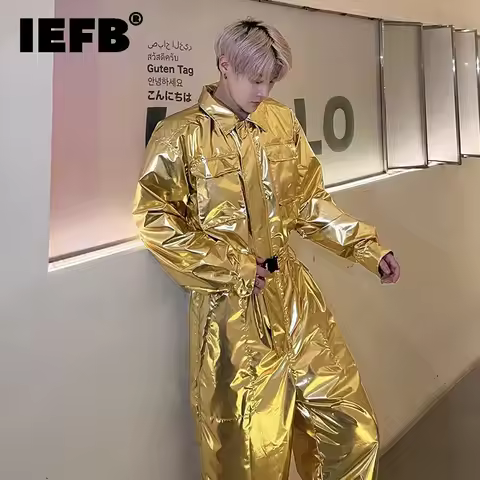 IEFB Performance Men's Overalls Turn-down Collar Long Sleeve Jumpsuit Tech Wear 2026 Spring Summer H