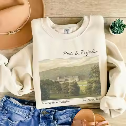 Pride and Prejudice Book Sweatshirt Jane Austen Book Fandom Merch Light Academia Sweater Unisex Y2K 