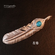 Ivaran Takahashi Goro Goros Silver Sleeping Beauty Turquoise Feather Pendant Necklace Pendant Sterli