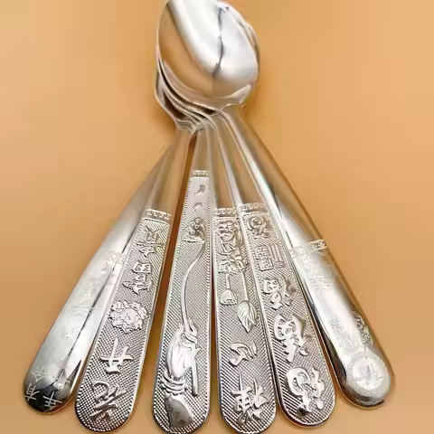 2026 new S999 pure silver 99.9% spoon, edible silver household tableware, solid soup spoon handmade,
