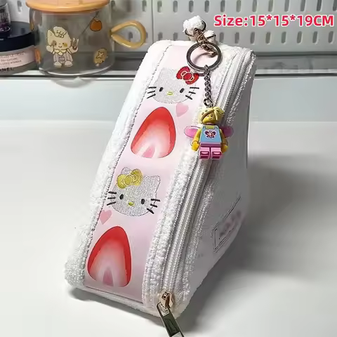 Kawaii Sanrio Hello Kitty Kuromi Cosmetic Bag Cute Cartoon Toast Triangle Bag Student Pencil Bag Tra