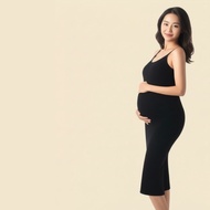 SLIMZ Maternity Scoop Neck Spaghetti Strap Midi Dress