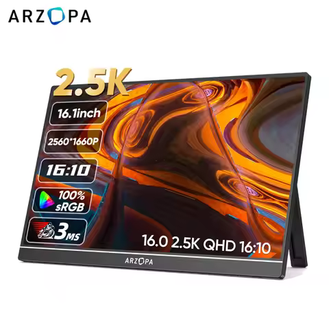 ARZOPA 16" 2.5K QHD Portable Monitor 16:10 IPS Screen with type-c mini hdmi Second Display for MAC/L
