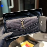 YSL Saint Laurent monogram粒面牛皮銀包 女款 黑色