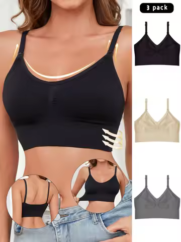 3 Pcs Breathable Front Opening Nursing Bra Seamless Maternity Bra Comfortable Detachable Sponge Mesh