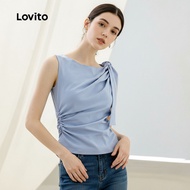 Lovito Women's Elegant Asymmetrical Pleated Plain T-Shirt L129ED565