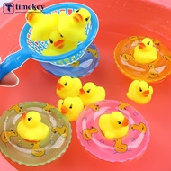 TIMEKEY 5Pcs/set Baby Floating Duck Bath Toys Mini Swimming Rings Rubber Yellow Ducks Fishing Net Ba