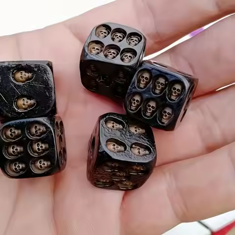 5Pcs Gothic Skull Dice Black Gold Resin D6 Six-Sided Dice with Embossed Skulls Novelty Game Accessor