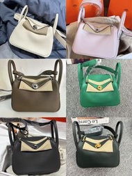 全新hermes mini lindy 奶油白/祖母綠/絲絨綠/古銅色/夢幻紫/大象灰 全新full set有正單 接受陪驗