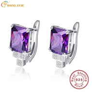BONLAVIE Purple Piercing Earrings Clip Design Women Amethyst Stone Ear Studs 100 Silver 925 Bridal Wedding Party Fine Jewelry