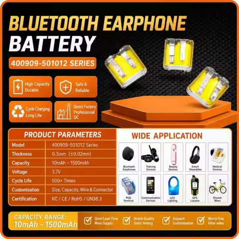 100pcs For Bluetooth Headset 400909 401010 Polymer Lithium Battery 3.7V 40mAh Rechargeable Li‑ion Ba
