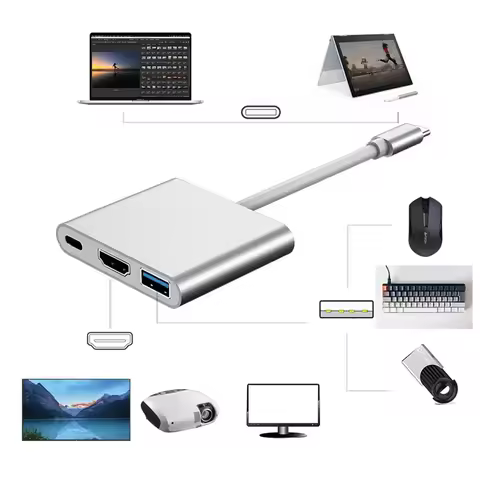 X49A-USB C To Adapter, 3 In 1 Multiport USB Type C To 4K , USB3.0 And USB C Power Delivery Port Conv