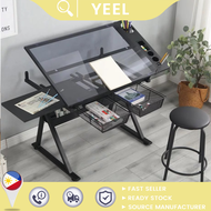 YEEL Drawing table Drafting glass table with extra side table drawers Easel with meeting board