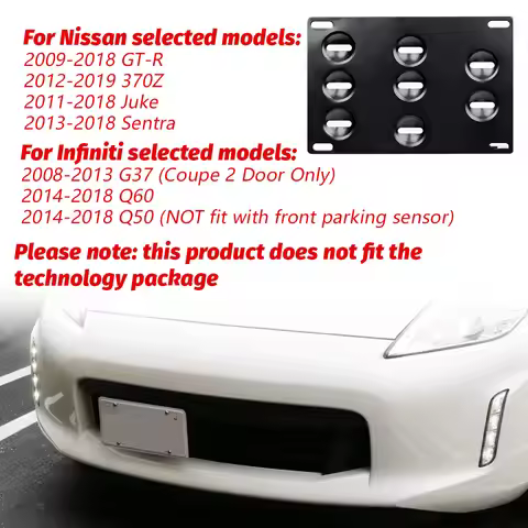 Drill-Free Front Tow Hook License Plate Mount Bracket for Nissan 370Z 09-18 Z34 GTR R35 Sentra for I