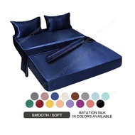 【3 in 1 Silk Cadar Set】Satin Silk Fitted Sheet&Pillow Cover Soft Cool Touch Bedding Set Single Twin 