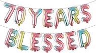 70 Years Blessed Multicolor Glitter Balloon Banner, 70th Birthday/Wedding Anniversary Party Decorati