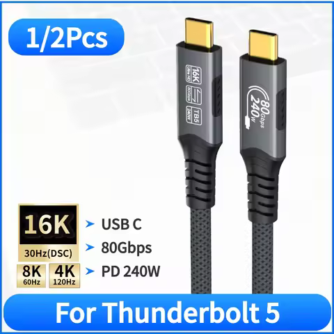 1/2Pcs 16K USB-C Cable 240W 40Gbps Data Transfer 8K@60Hz Video Cable Type C Charging Cord for Thunde