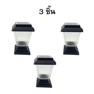 โคมไฟหัวเสาโซล่าเซลล์ทรงสีเหลี่ยม กำลังไฟ 200W แสงขาว6500K โคมไฟหัวเสา 2in1 ใส่หลอด E27 ได้