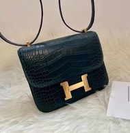 Hermes mini constance 6o 松柏綠金扣霧面方塊鱷魚皮 stamp Z 高貴 歡迎門市交收同面交，歡迎陪驗