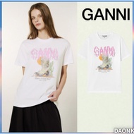 [ GANNI ] Basic Cotton Jersey T-Shirt Boots Print - White KOREA 100% AUTHENTIC