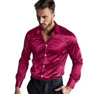Breathable Men Shirt Classic Men Shirt Mens Satin Glossy Long Sleeve Dress Shirt for Office Wedding