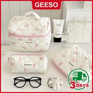 GEESO Bow Cosmetic Bag Large Capacity Portable Travel Toiletry Bag Cosmetics Storage Bag for Girls 棉