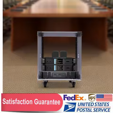 12U Cabinet Rolling Network Rack Caster Wheels Audio Studio Video Telecom Equipment Rack Black