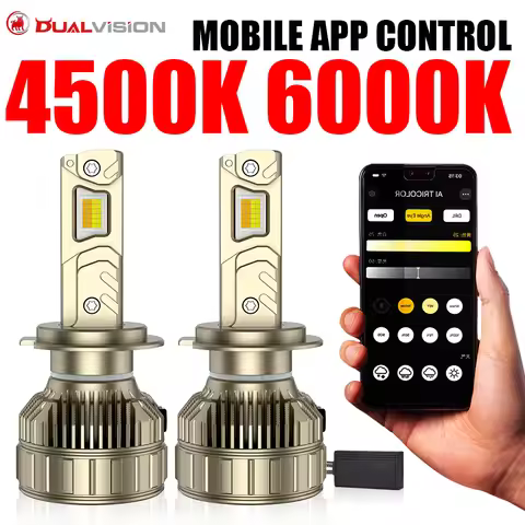 Dualvision H7 LED Headlight 3000K 4300K 5000K 6000K Bluetooth APP Control H4 H1 H8 H9 H11 9005 HB3 9