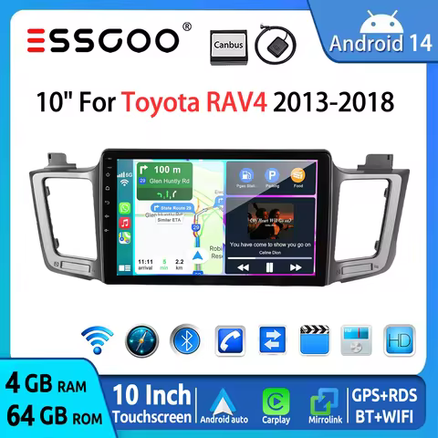 ESSGOO 10" Car Stereo Radio Android 14 For Toyota RAV4 2013-2018 CarPlay Android Auto JBL AMP GPS Na