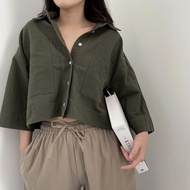 Baju Kemeja Kameja Pakaian Kerah Kantong Dua Kuliah Kasual Santai Keren Crop Top Besar Kancing Depan