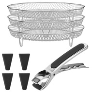 3 Pcs Air Fryer Accessories Stackable Air Fryer Basket Stainless Steel Round Air Fryer Rack Fits 4.2