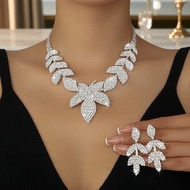 Elegant Maple Leaf Rhinestone Necklace and Earring Set for Parties