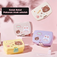 Inaso Lunch Box Kotak Makan Kartun Satu Lapisan Untuk Siswa Dan Anak-Anak Kotak Makan Siang Lucu Den