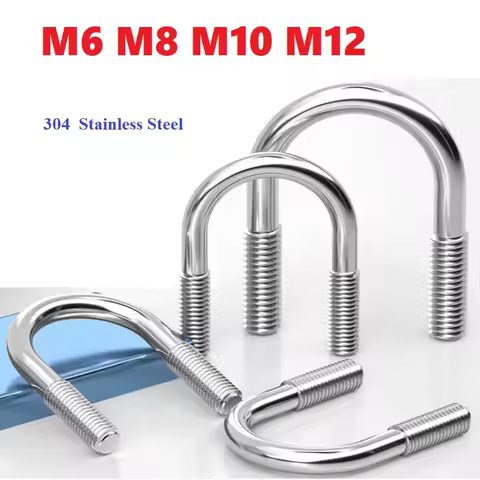 M6 M8 M10 M12 304 A2 Stainless Steel Round Bend U-Bolt U-Screw U-shaped Clamp Pipe Tube Fixing Buckl