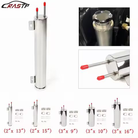 Stainless Steel Radiator Overflow Tank Bottle Catch Can 2"x 13"/15",3"x 9"/10"/16" Car Modification 