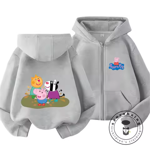 Popular Winter Kids Zipper Hoodie Cute Kawaii Cartoon Trendy Street Style Outfit Peppa Pig Children 