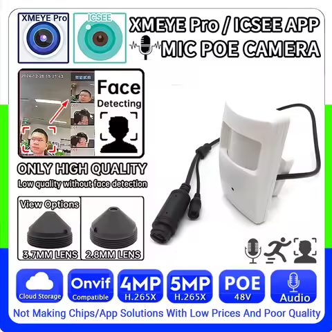 2.8mm Big Wide Angle Cone Lens XMEYE Pro Detection Audio IP 48VPOE Mini Camera 5MP 4MP H.265 Full Di