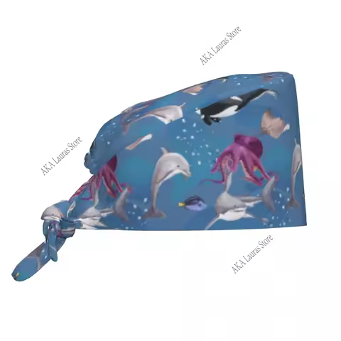 Dolphin Hats Scrub Hat Funny Salon Working Cap Laboratory Pet Shop Nursing Scrub Cap Anaesthesia Scr