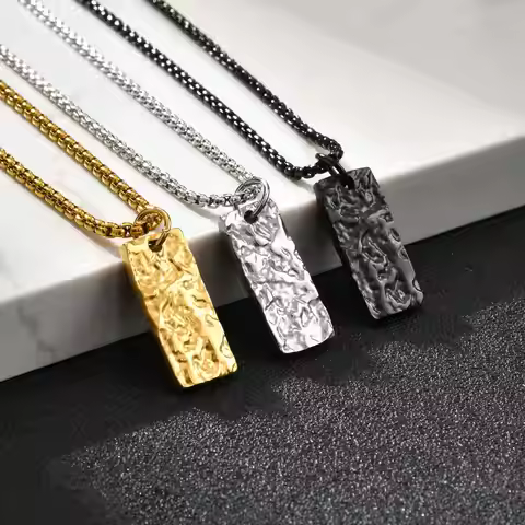 Vnox Wrinkle Geometric Necklace for Men, Stainless Steel Rectangular Pendant Box Chain Necklaces, Pu
