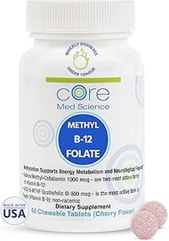Activated B12 Folate Lozenges - Methyl Folate 800 mcg - High Potency Methyl Folate B9 + 1000 mcg Vit