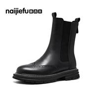 MHChelsea Boots Men's Autumn High-Top Boots Carving Brogue Boots Trendy Smoke Pipe Boots British Style Dr. Martens Boo