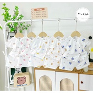 Combo 3 Bộ Cộc Tay Nền Trắng Cotton Mát Hoạ Tiết Đáng Yêu Khuyu Cài Chéo Lộc Kids Và Mv Kids Size 3-