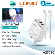 LDNIO A2528C 35W Charger Adapter Set 35W Fast Charging Charger Set UK Plug Wall Charger LDNIO Charge