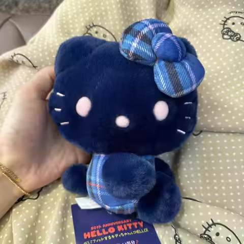 Kawaii Sanrio Blue Hello Kitty 50th Anniversary Keychain Cartoon KT Cat Plush Keychains Couple Backp