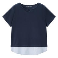 [ Online Exclusive ] Beau Monde Womens Waffle patchwork v-neck short sleeve tee 13324246001 เสื้อผู้