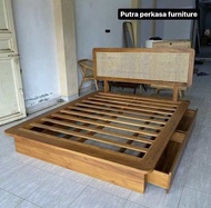Tempat tidur kayu jati rotan | Dipan kayu jati | dipan rotan | dipan kayu jati minimalis modern | dipan jati murah
