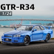 Functional Model Car Metal Alloy Scale 1:24 GTR R34 alloy car Diecast Model Car Nissan Skyline R34 G
