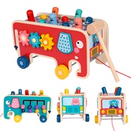 Wooden Montessori Toys for 1 Year Old Boy 4 in 1 Toddler Learning Toys with Number Maze, Pounding Be