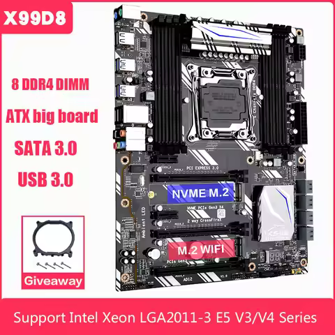 X99 D8 Gaming Office Motherboard Support DDR4 Memory XEON LGA2011-3 V3 V4 CPU Four Channel X99 Chip 